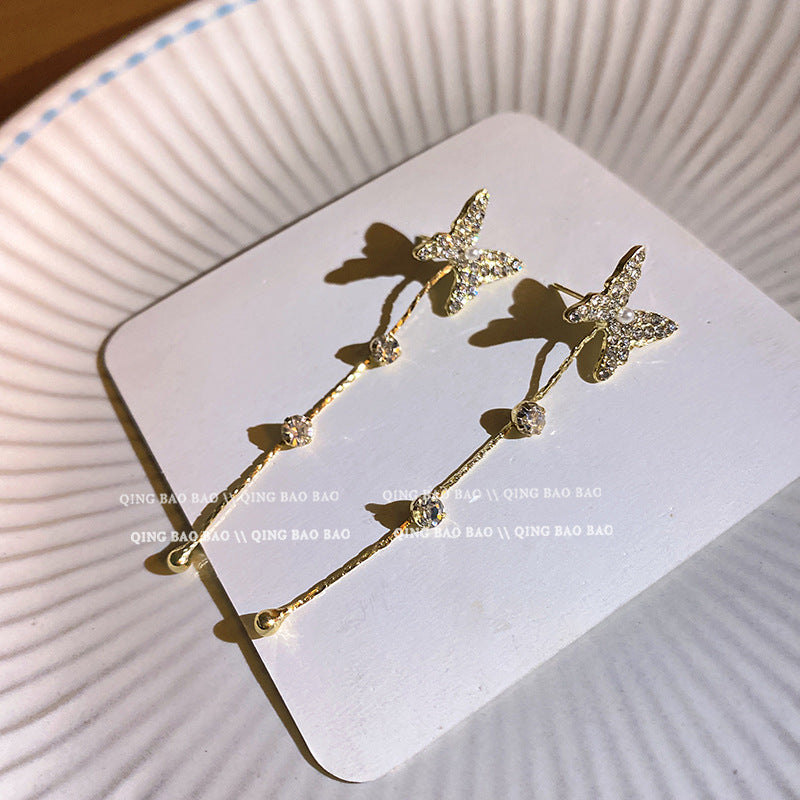 Wholesale Shiny Pearl Bow Tassel Butterfly Copper S925 Silver Needle Earrings Pearl Earrings Bow Earrings ACC-ES-LvSha003