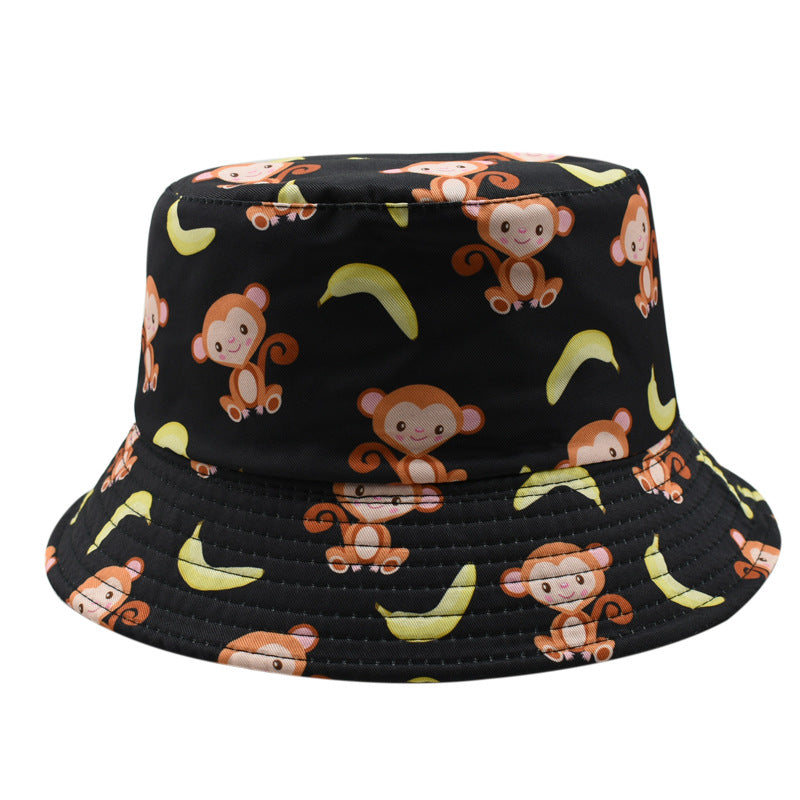Wholesale  cartoon animal retro fisherman hat printed double-sided  sunshade hat