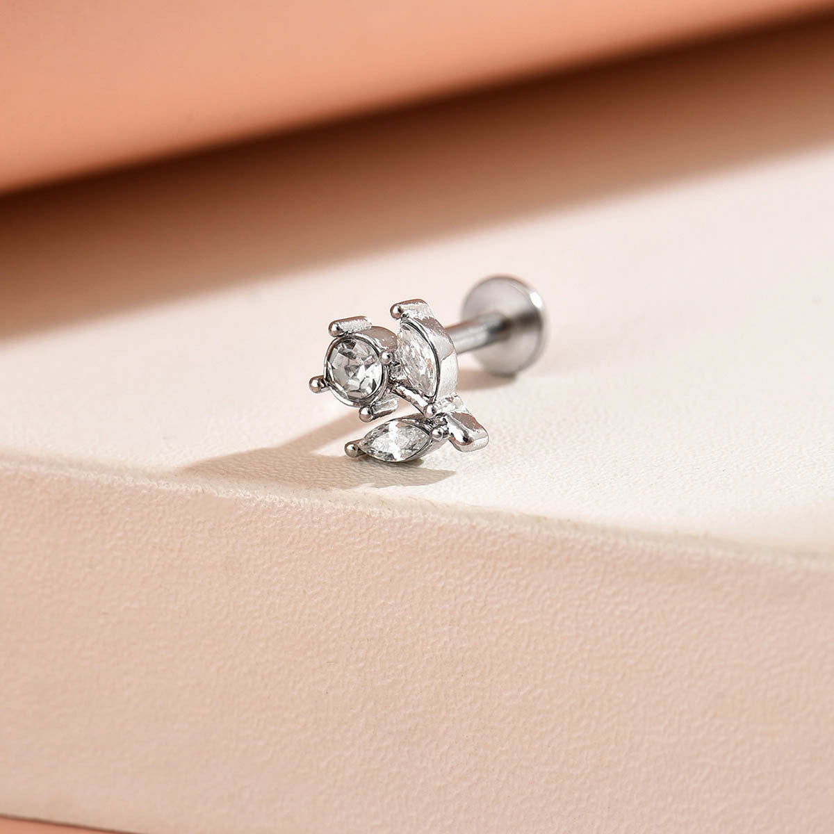 Wholesale 316L Internally Threaded Flat-Back Stud Piercing with Zircon Inlay