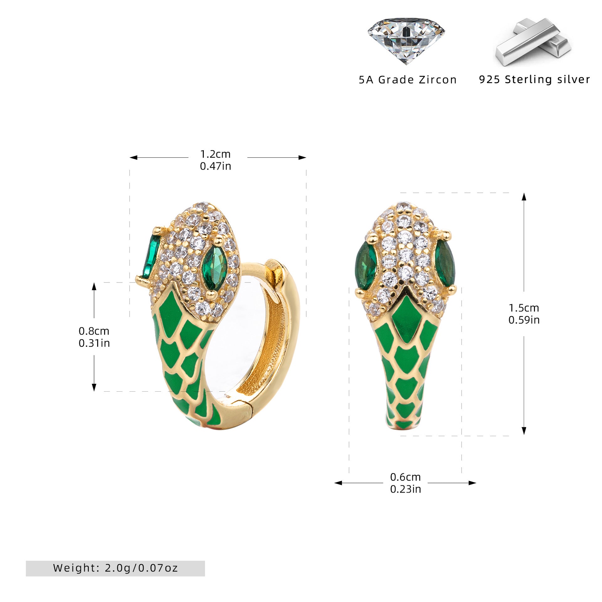 Wholesale s925 Sterling Silver Snake Ear Buckle Color Oil Drop Earrings