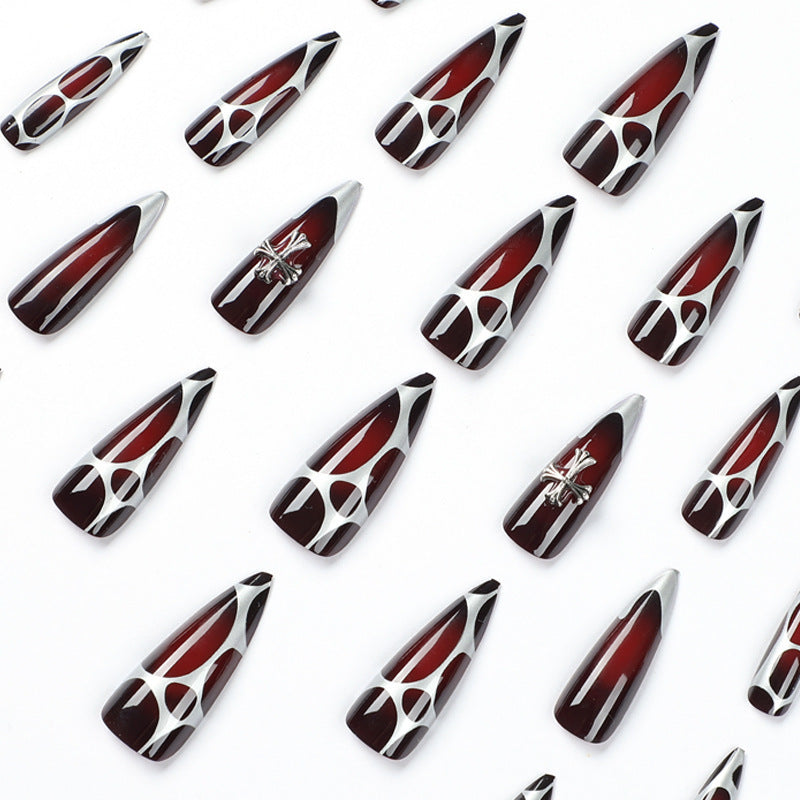 Wholesale 24 Pieces/box Cross Manicure Press-on Nails Kits Ballet Nails Nail Stickers ACC-NS-SanWei004