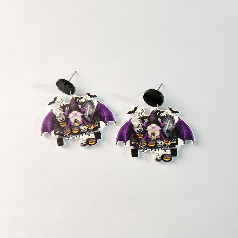 Wholesale Halloween Rainbow Elf Pumpkin Girls Bat Truck Love Resin Earrings ACC-ES-XP030