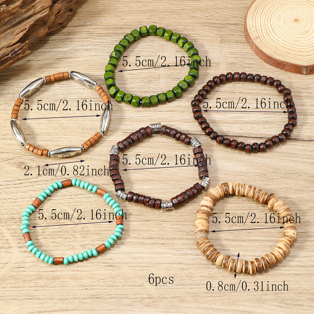 Wholesale  wooden bead alloy piece set multi-layer elastic bracelet