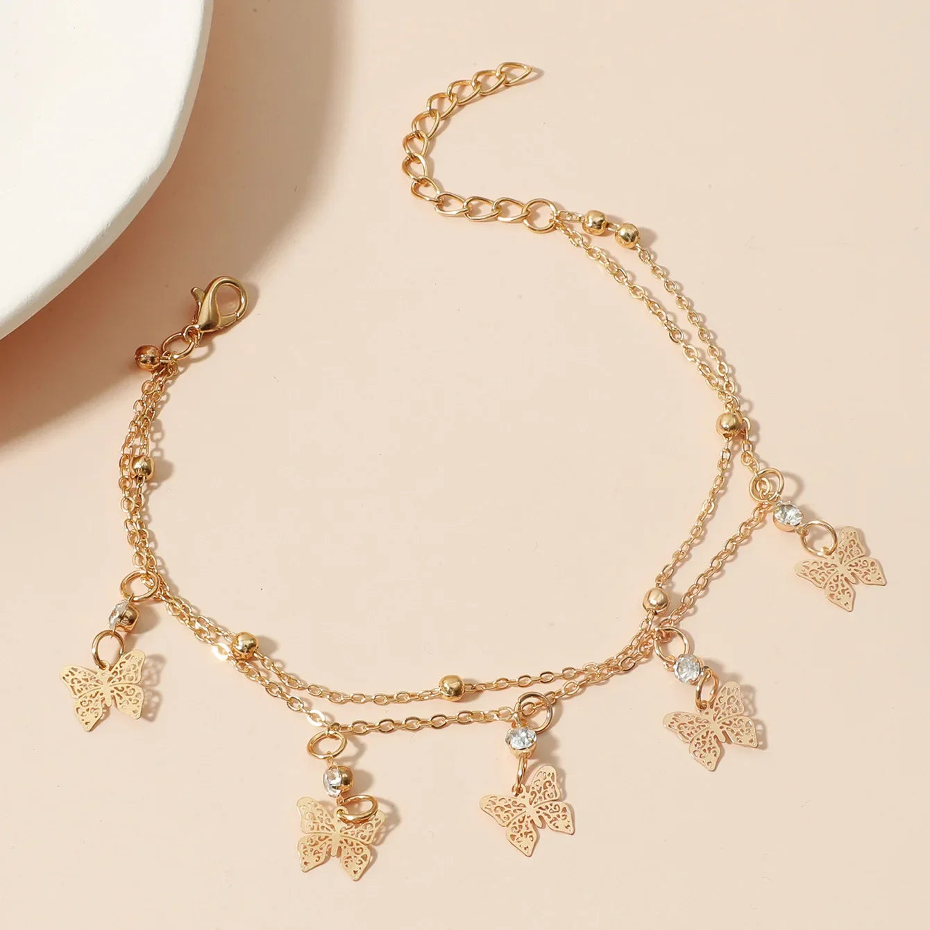 Wholesale Double Layer Butterfly Bracelet Beaded Chain Ankle