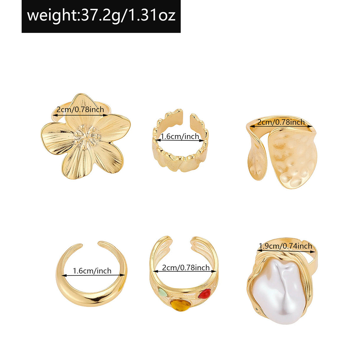 Wholesale Retro  Pearl Ring  Baroque Style Exaggerated Flower Ring suit