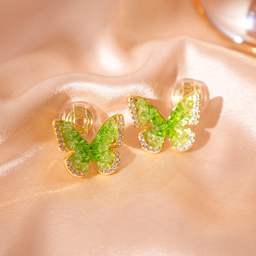 Wholesale Gradient Crystal Butterfly Mosquito Incense Plate Ear Clip  Earrings