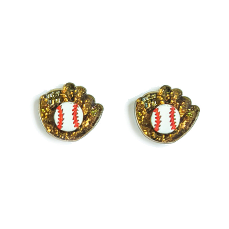 Wholesale 2 Pairs Sparkling  Acrylic  Baseball Hot Dog Popcorn Baseball Glove Earrings
