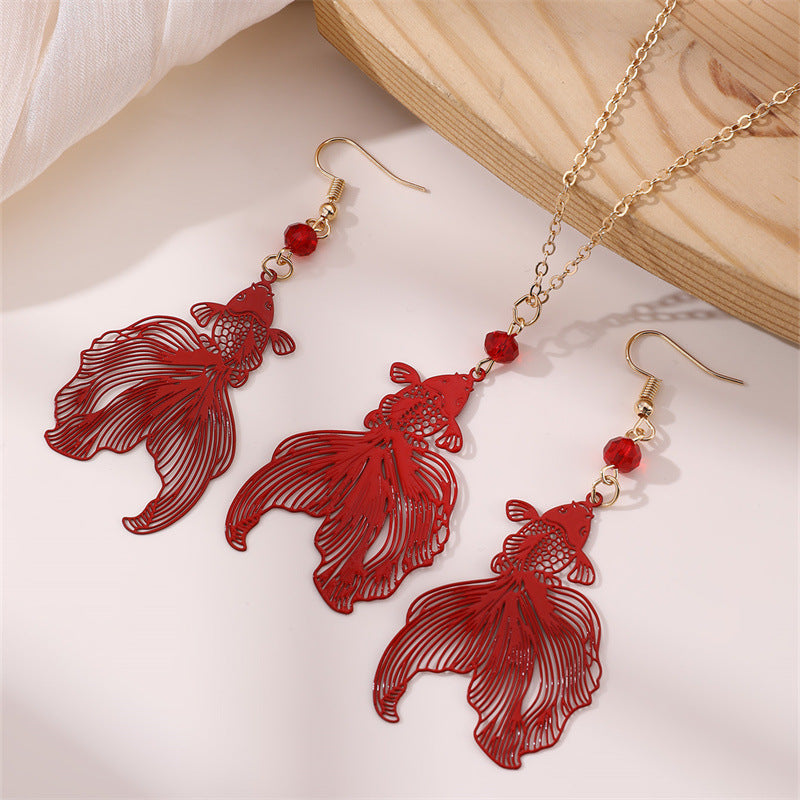Wholesale  Retro Ball Hollow Goldfish  Design Earrings