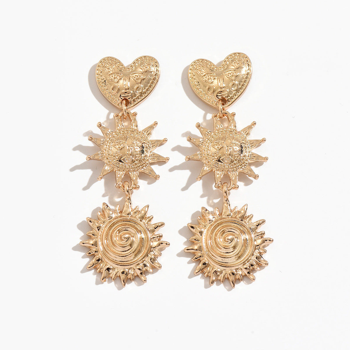 Wholesale Boutique Chic Heart Sun Face Earrings - Zinc Alloy Retro Design for Women,  Party Gift Resale
