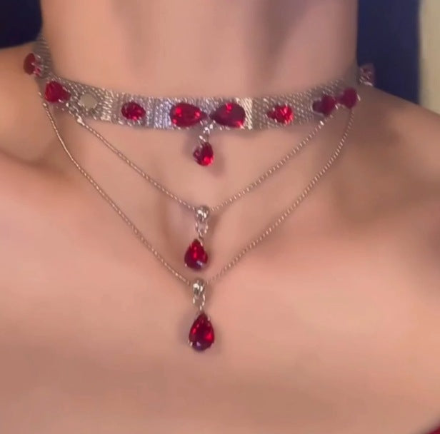 Wholesale red zircon tassel clavicle chain necklaces