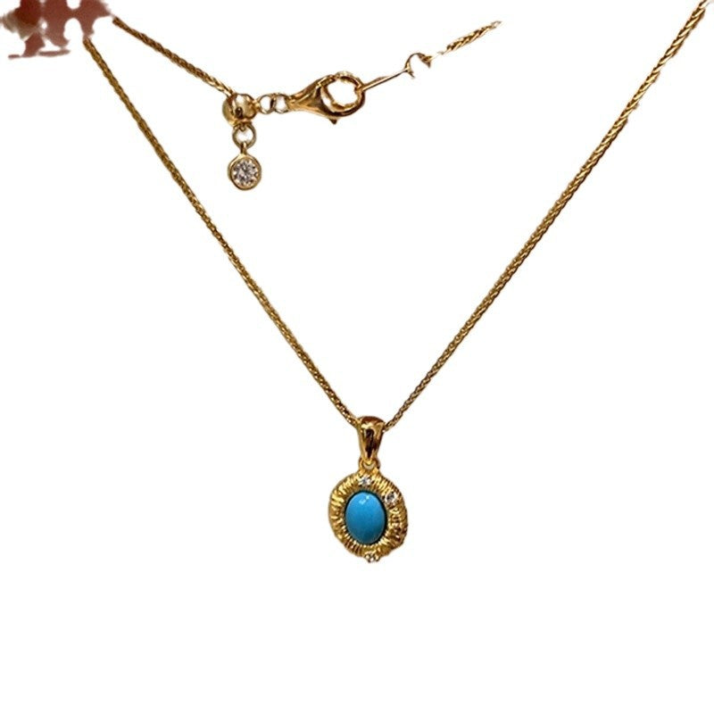 Wholesale  Retro Blue Oval Geometric Pendant Necklace