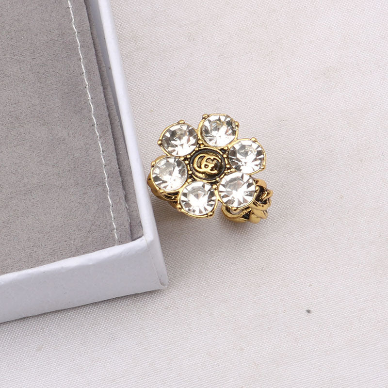 Wholesale Alloy Vintage Flower Ring with Diamond Detail,  Adjustable Open Ring for Women,  Trendy Fashion Accessory ACCVIP
