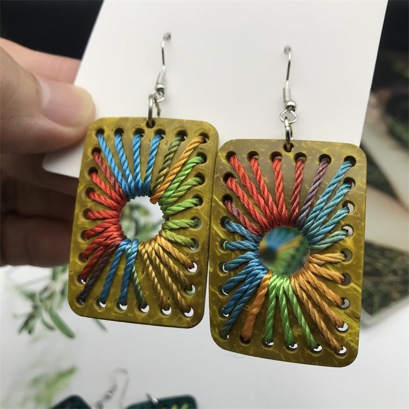 Wholesale Vintage Geometric Bohemian Wood Rectangular Earrings ACC-ES-FX059