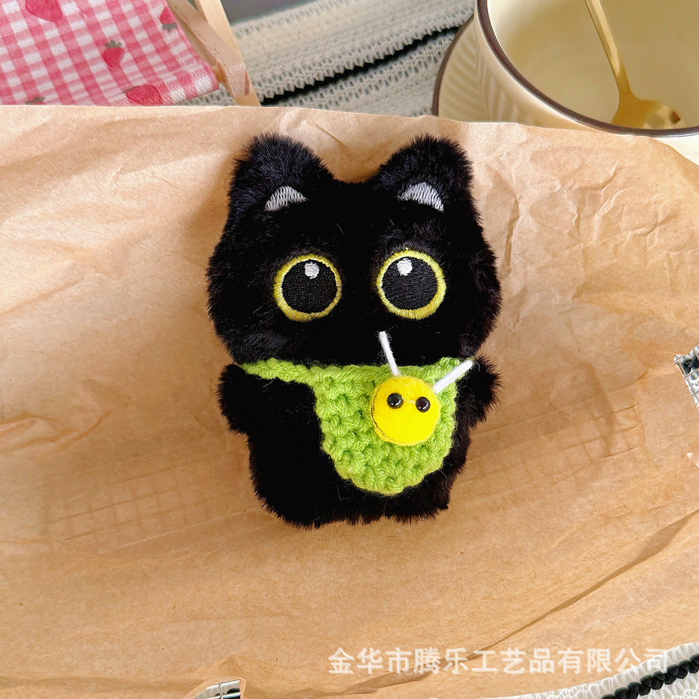 Wholesale Plush Cat Keychain with Big Eyes and Fish Pendant Decorative Accessory