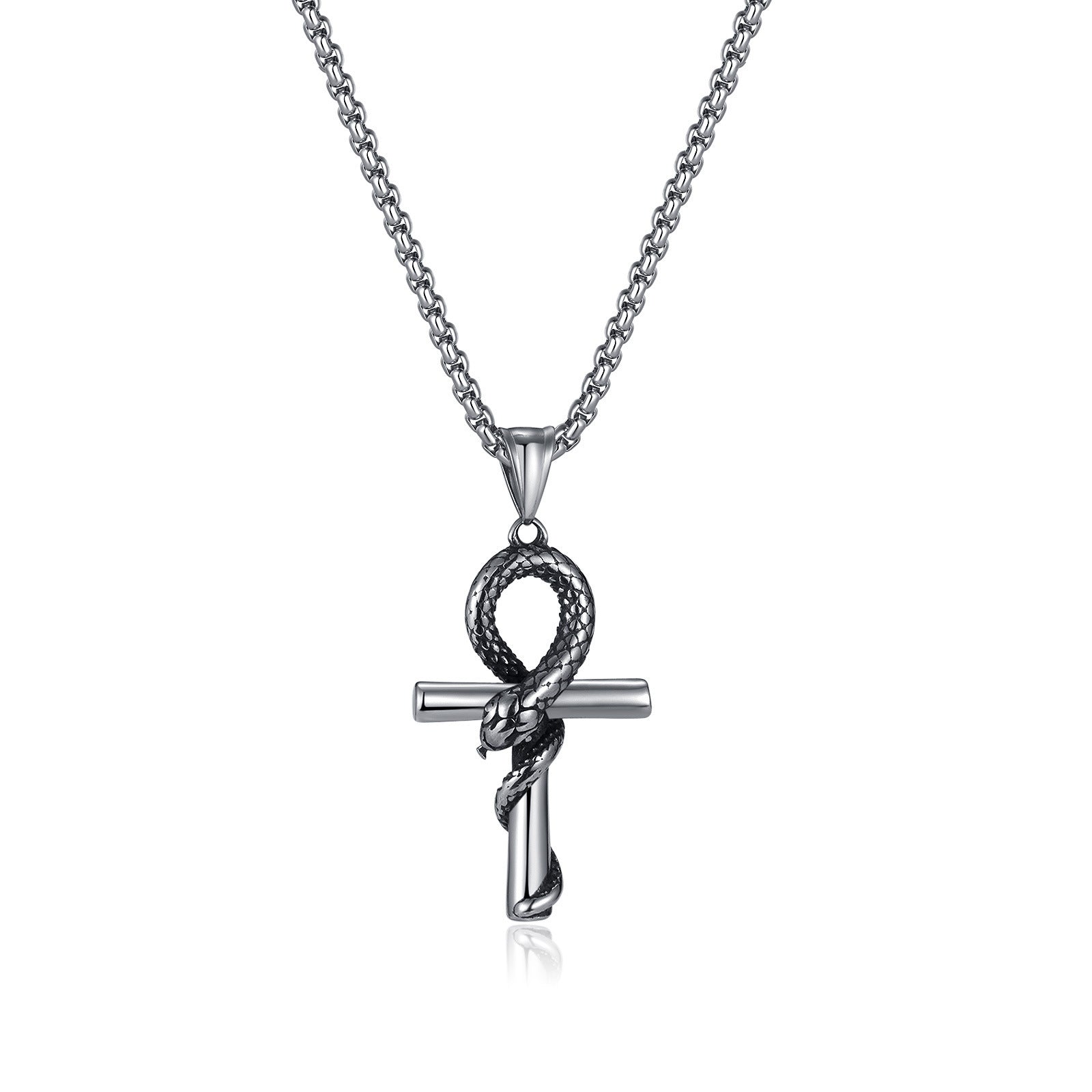 Wholesale  Retro Trendy Design Sense Mamba Snake Cross Pendant Hip Hop Titanium Steel Necklace