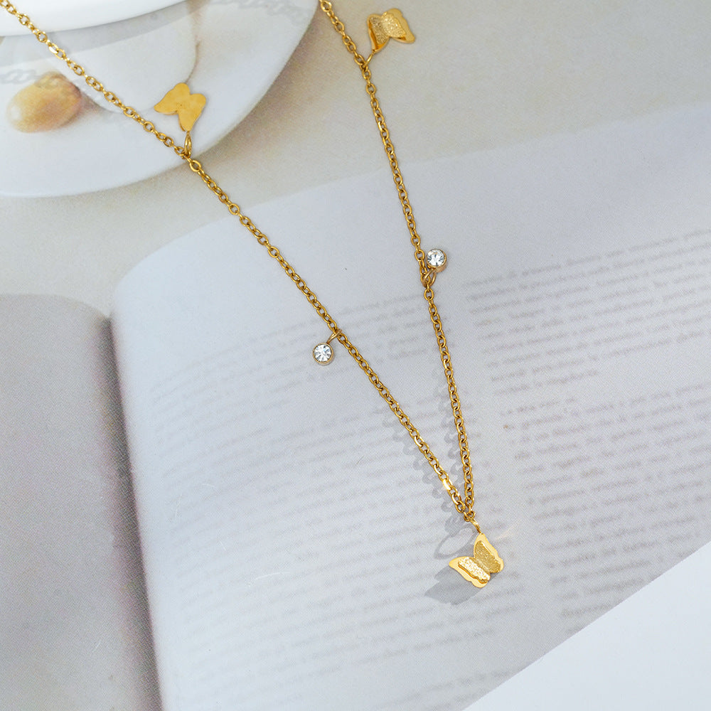 Wholesale Chic Diamond Butterfly Necklace Titanium Steel Clavicle Chain Fashion Accessory