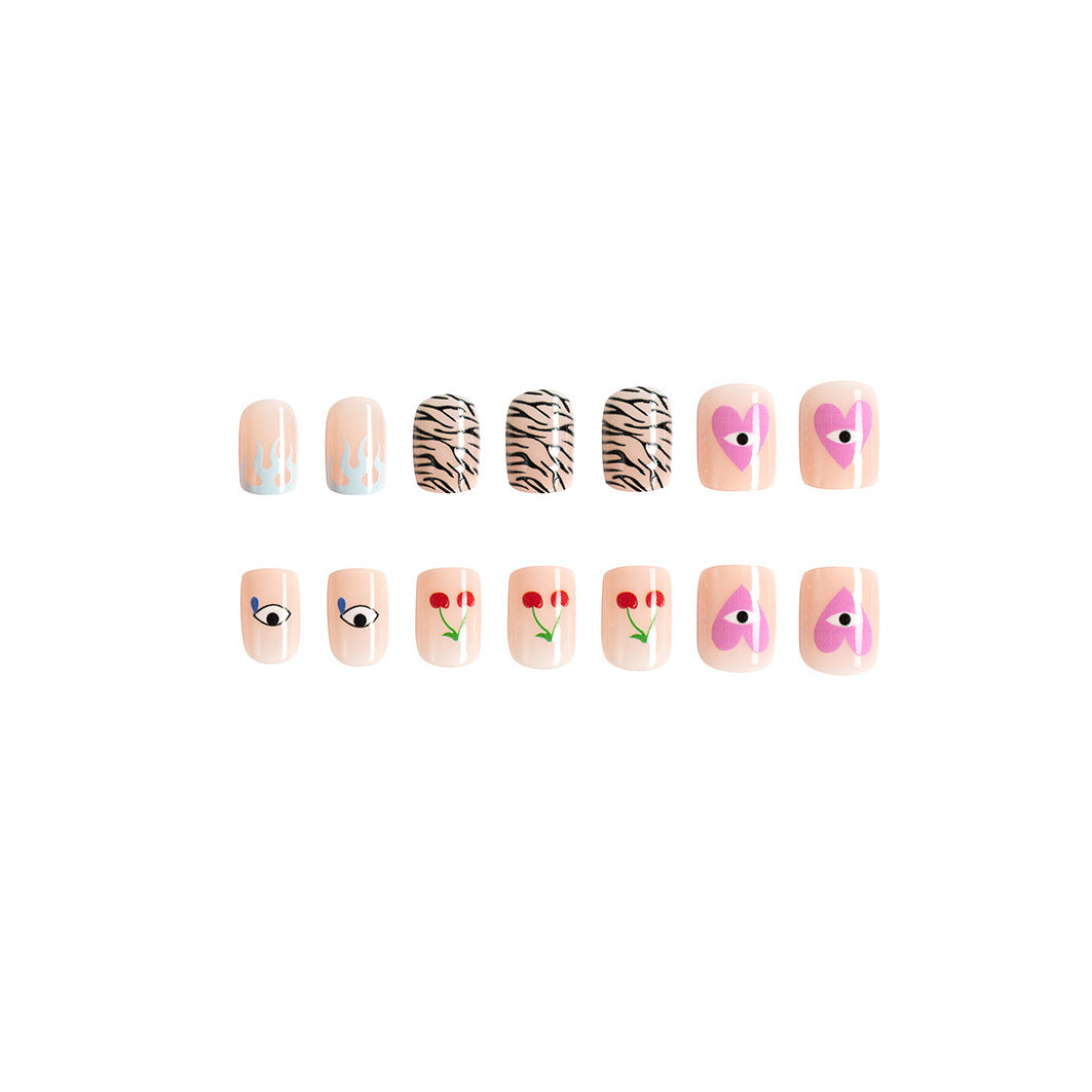Wholesale 24 Pieces/box Short Glossy Eyes Tears Press-on Nails Kits Nail Stickers ACC-NS-GuaiXL094