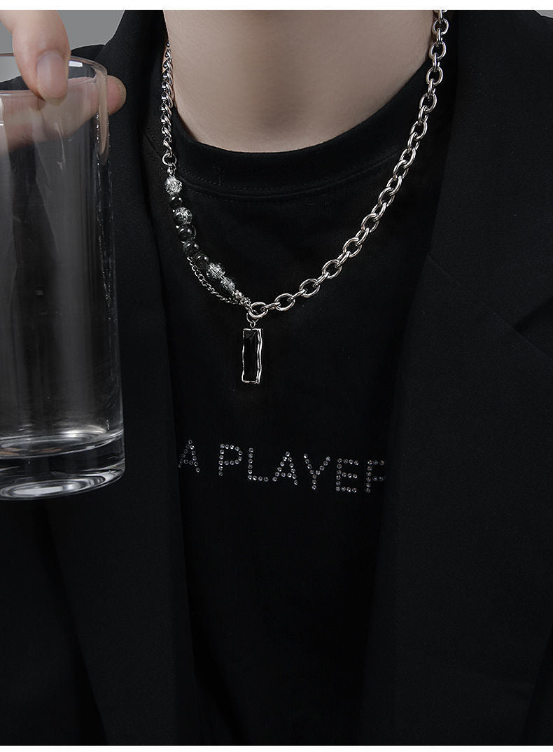 Wholesale Black Gemstone Necklace Hip Hop Necklace Choker Necklace Titanium Steel ACC-NE-Ziyou010