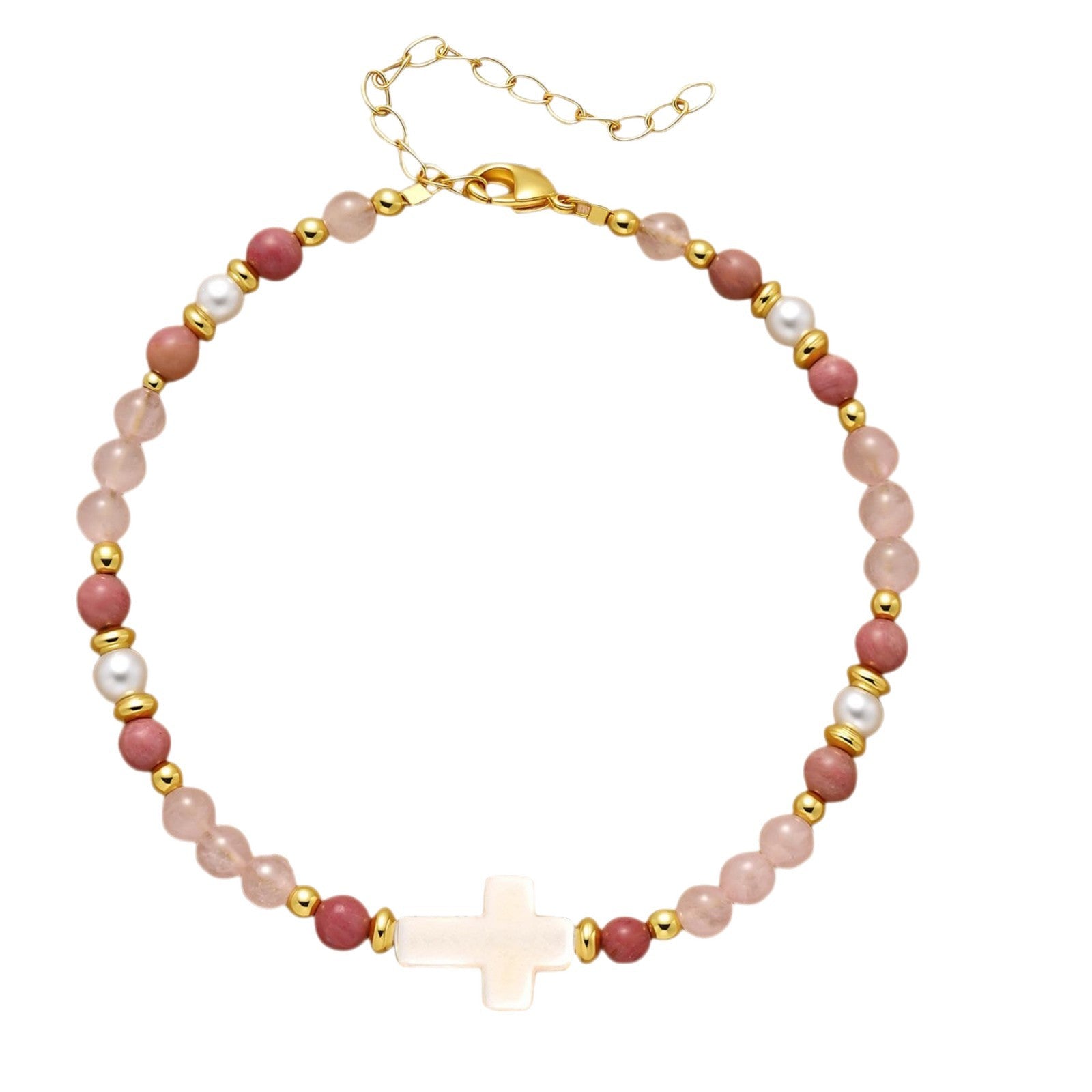 Wholesale Natural Stone Turquoise Cross Gold Bead Spacer Bracelet