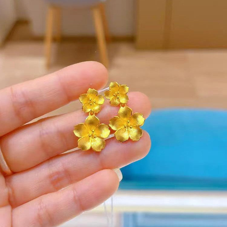 Wholesale Twin Flower Earrings Gold Plated Brass Fashion Accessory for Party or Everyday Wear