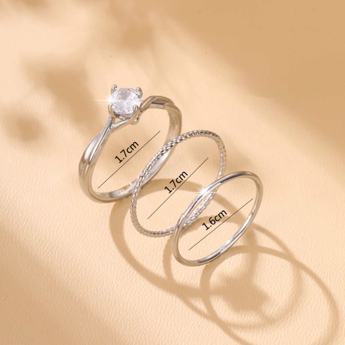 Wholesale  three-piece set copper inlaid shiny zircon ring
