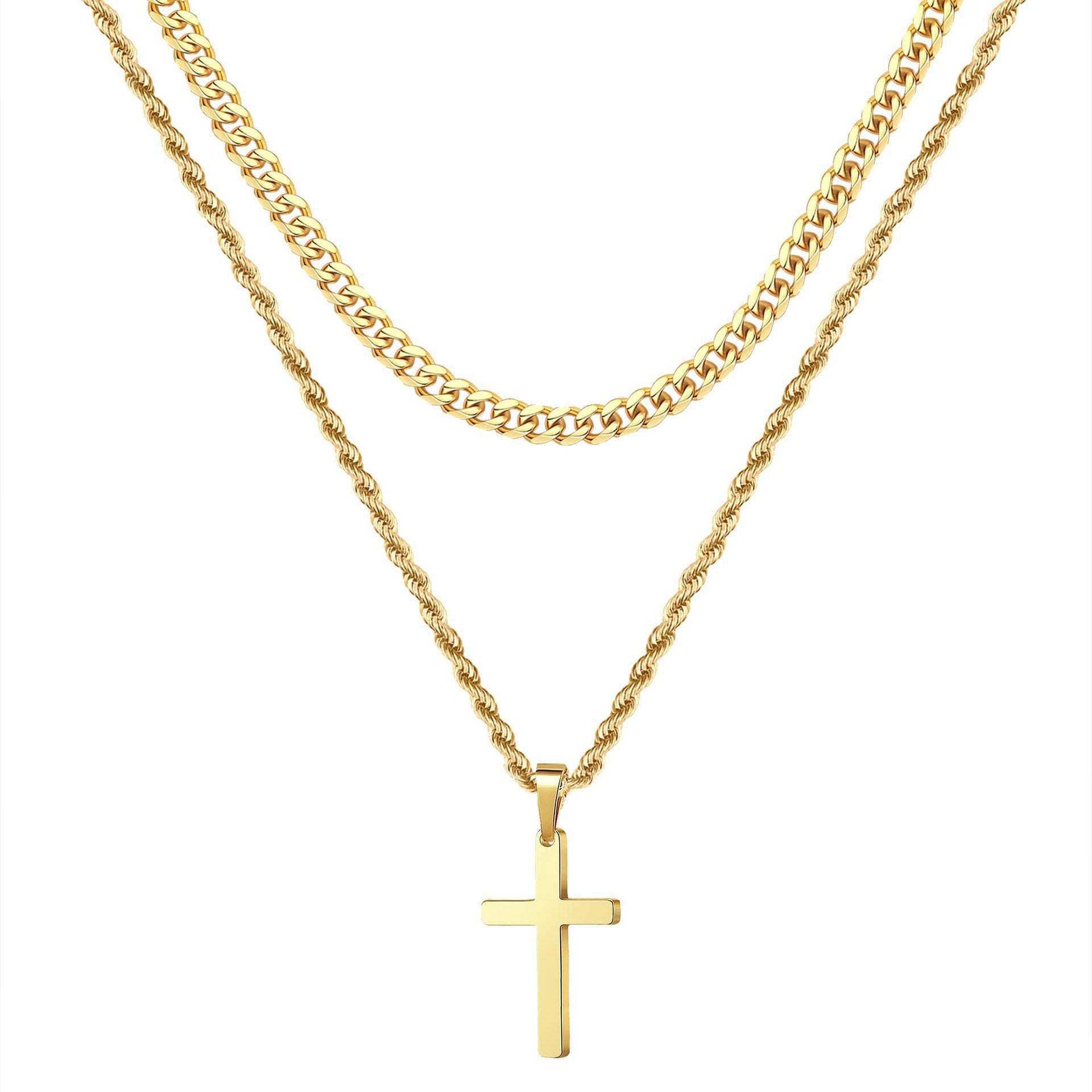 Wholesale Stainless Steel Double Twist Chain Cross Pendant Necklace