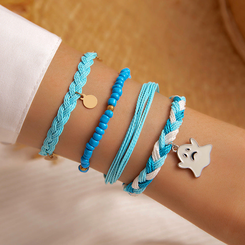 Wholesale Halloween  Pumpkin Rice Bead Bracelet Set