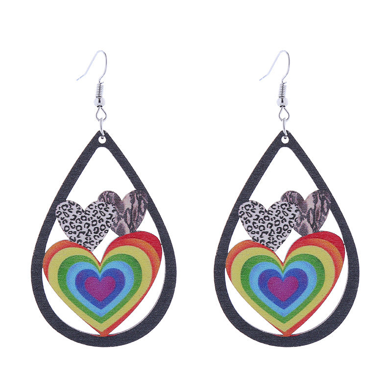 Wholesale Seven Color LOVE Rainbow Wooden Earrings