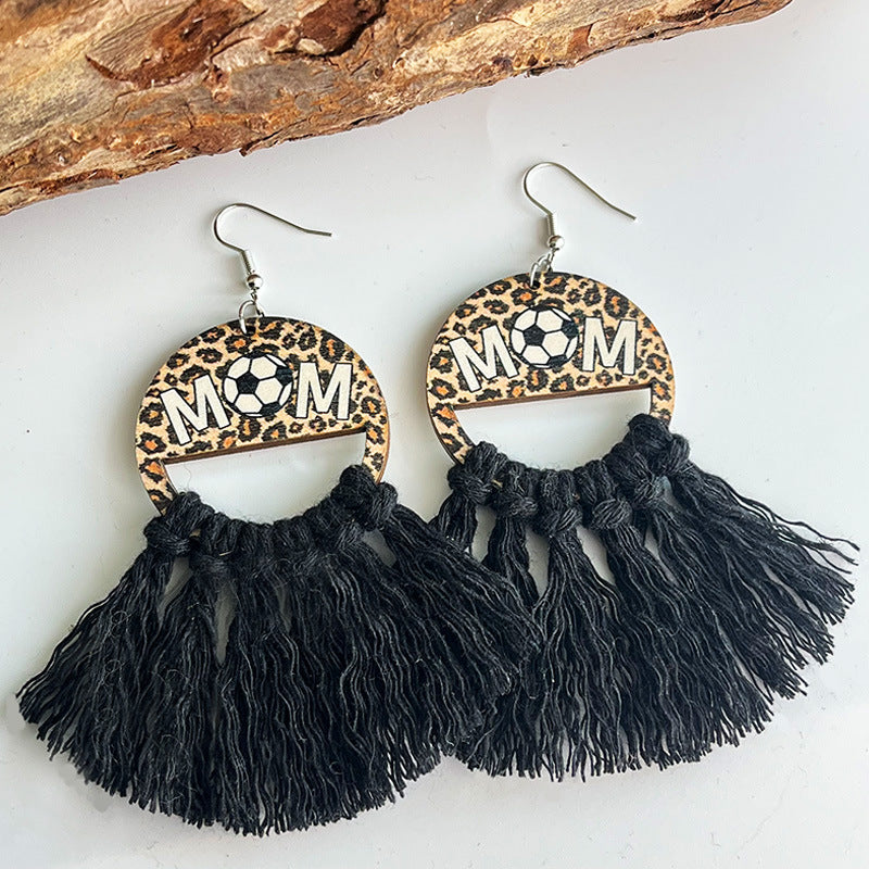 Wholesale Mother's Day bohemian woven tassel sports mom ball casual earrings