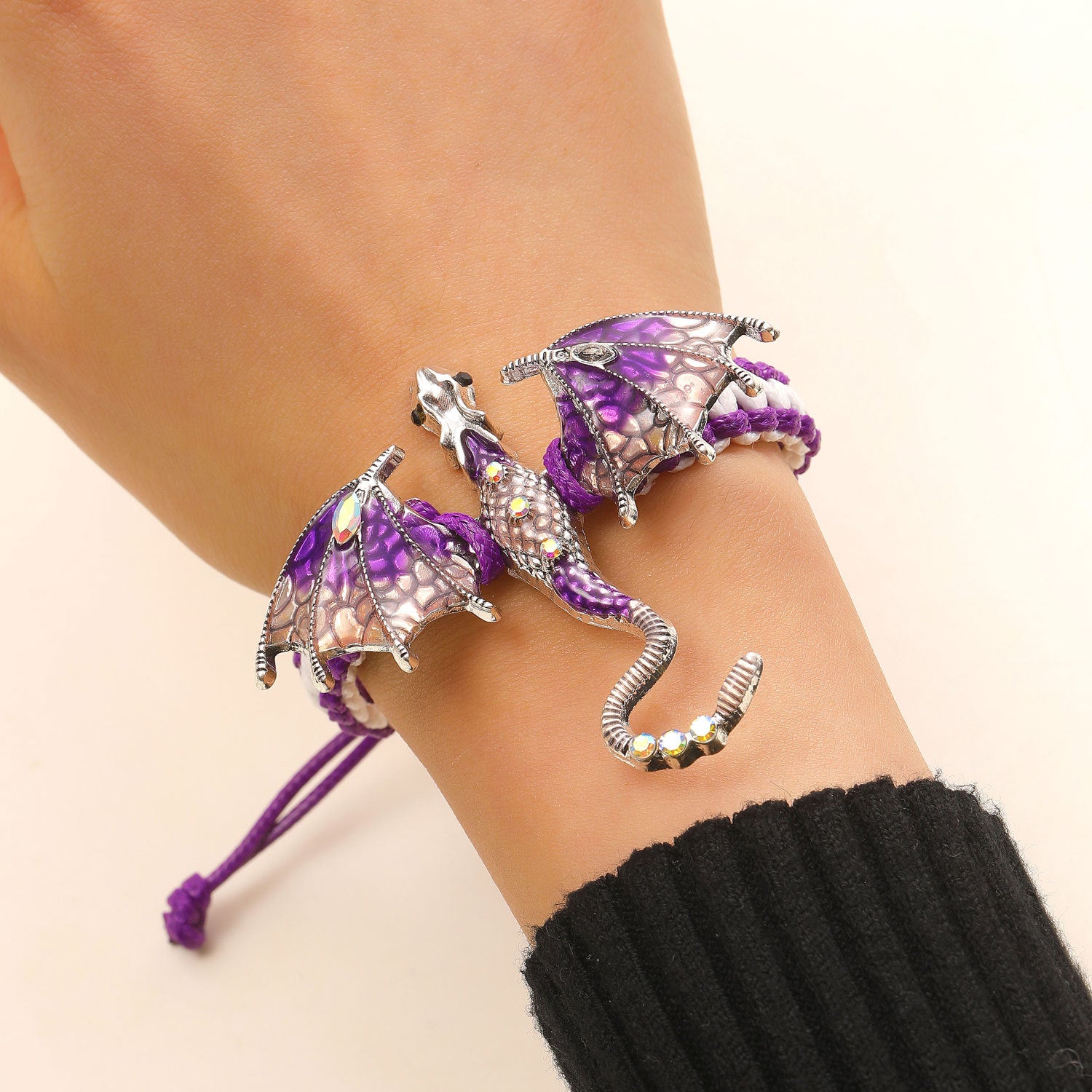 Wholesale Zinc Alloy Enamel Dragon Braided Bracelet,  Men' s Ancient Silver Fashion Jewelry Accessory