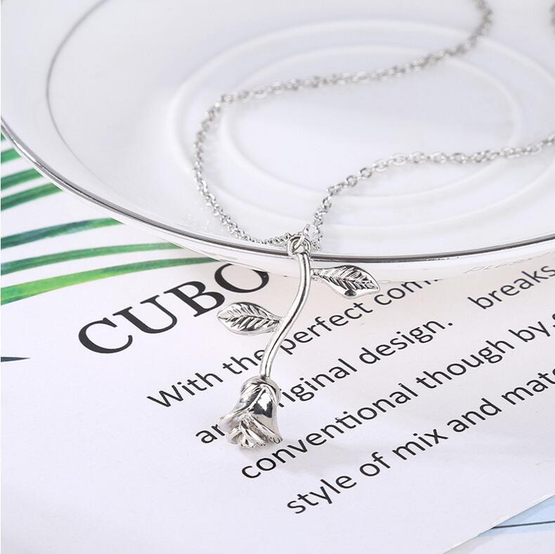 Wholesale Creative Water Drop Red Rose Necklace