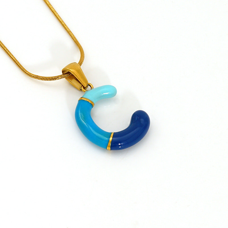 Wholesale Titanium steel oil drop 26 English letter necklace