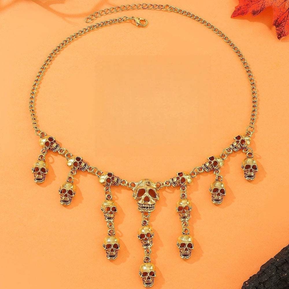Wholesale Punk Gothic Skull Alloy Necklace and Earrings Set Fashion  Jewelry Gift