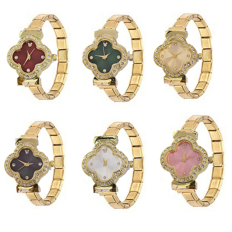 Wholesale Cross-Border Fashion Italian Modular Quartz Watch Stainless Steel Band Ins Versatile Trendy Watch Four-Leaf Clover Women' s Watch