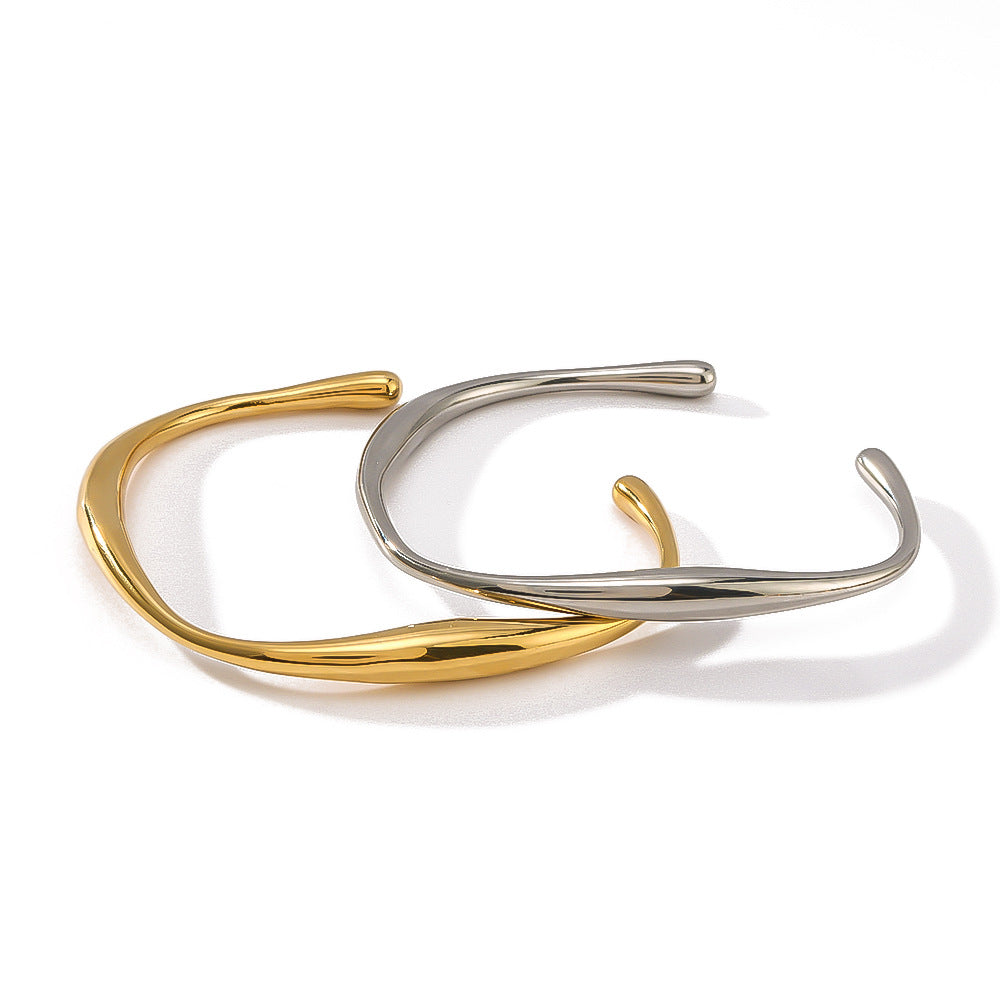 Wholesale stainless steel 18K gold-plated oversized irregular C- shaped open bracelet