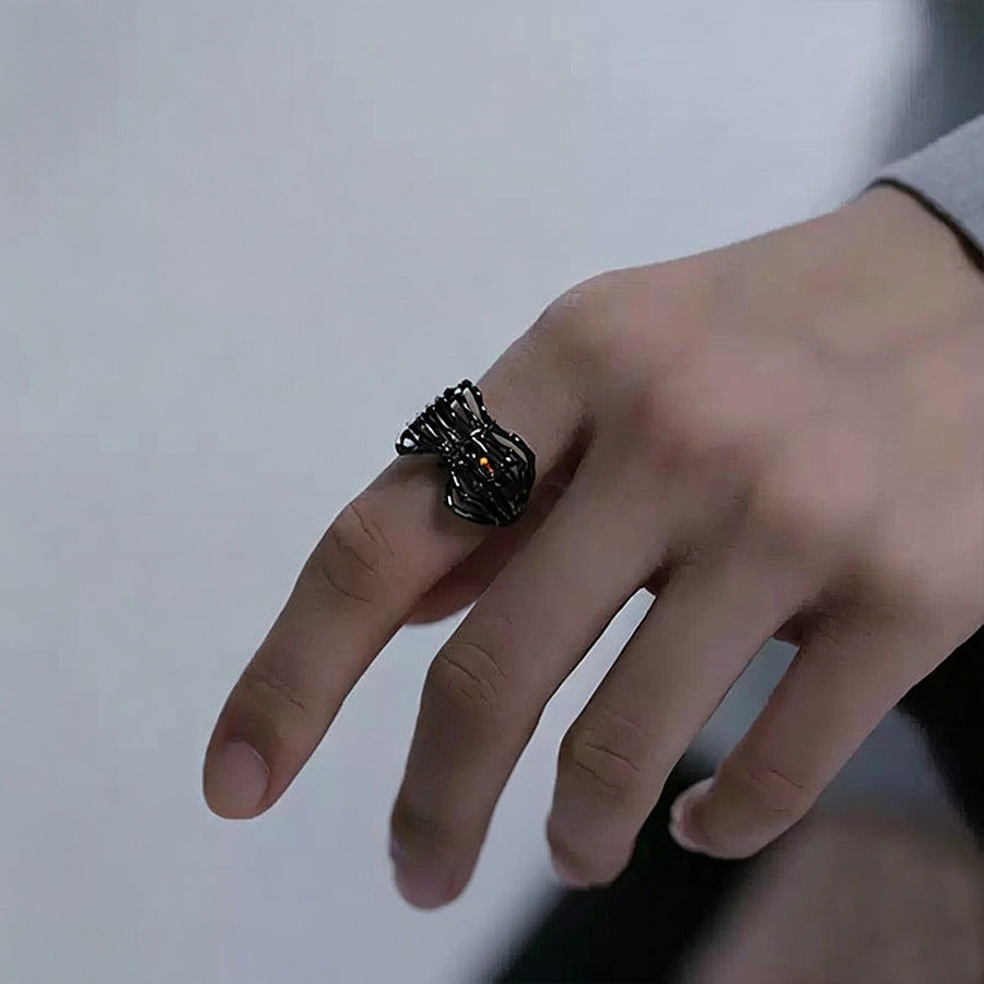 Wholesale Hollow Rib Heart Couple Ring Adjustable Black Zinc Alloy Valentine' s Day Gift