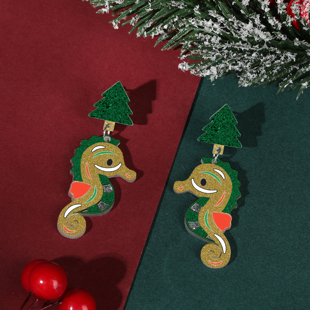 Wholesale Acrylic Christmas Tree Seahorse Crocodile Giraffe Earrings
