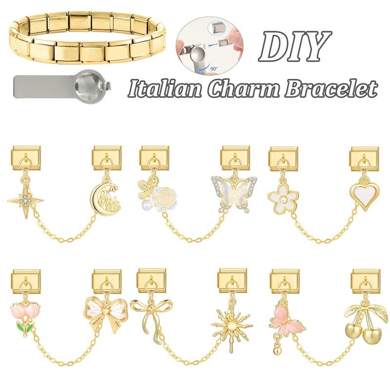 Wholesale 9mm Italian Charm Starter Bracelets DIY Double Hanger Stainless Steel Composable Bracelet