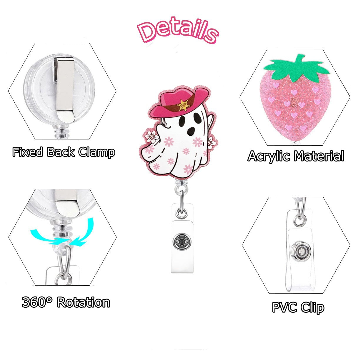 Wholesale Acrylic Retractable Badge Reel Glitter Heart Design Nurse ID Holder