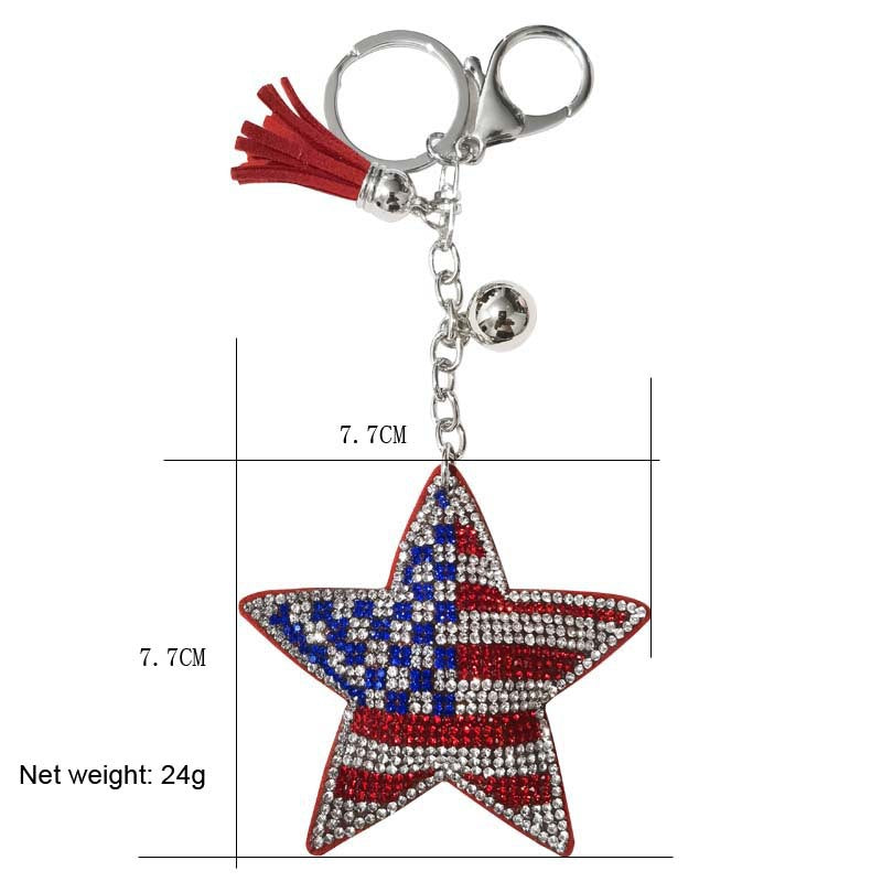 Wholesale Creative  Velvet Leather Diamond-encrusted American Flag Five-pointed Keychain