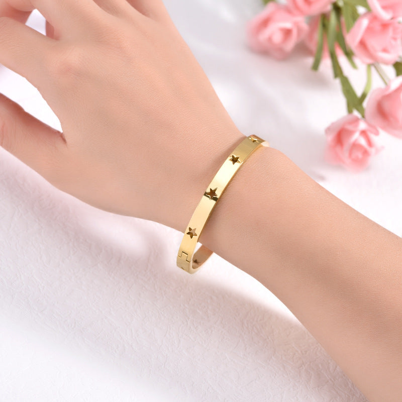 Wholesale hollow five-pointed star titanium steel  bracelet