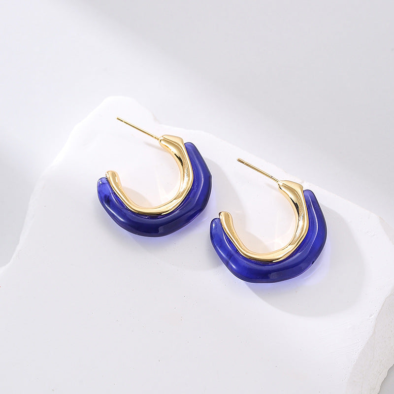 Wholesale  Oil Drops C- shaped Big Earrings