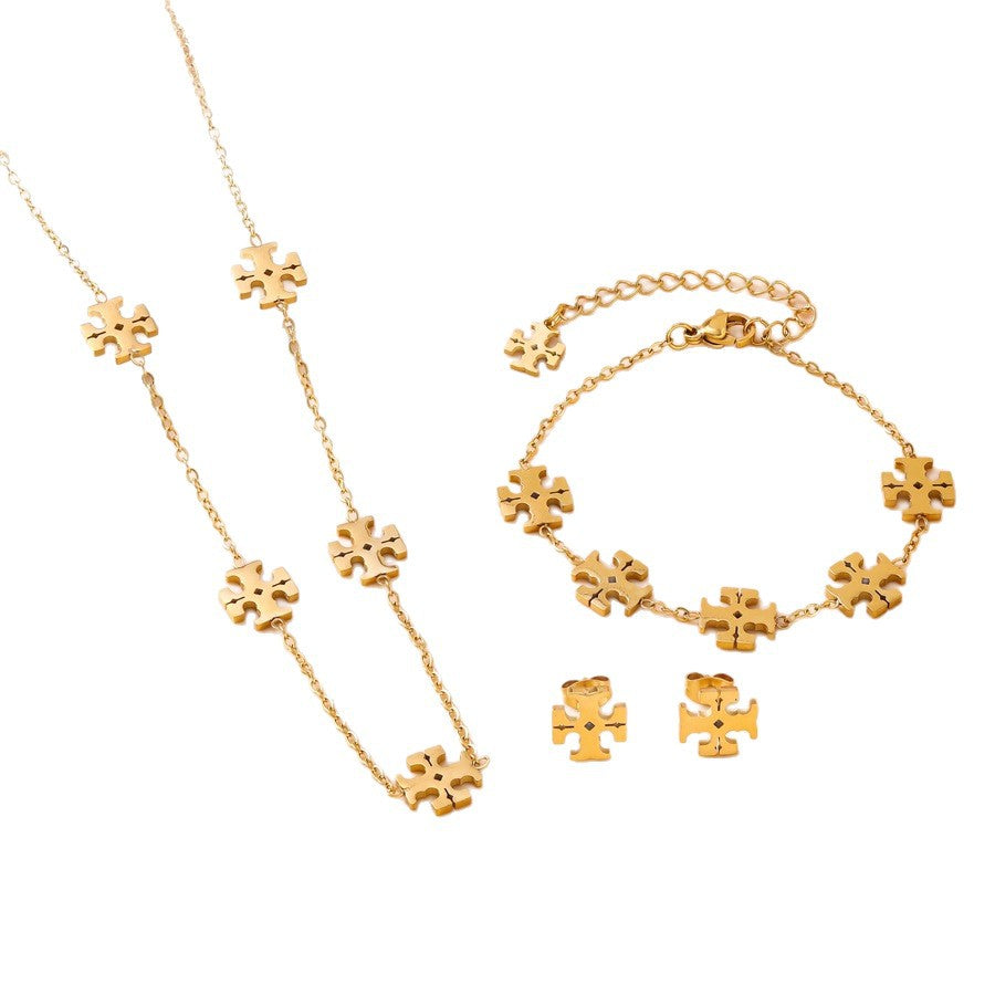 Wholesale Stainless Steel Classic Cross Design Jewelry Set - Bracelet,  Necklace,  Earrings for Women Boutique Resale