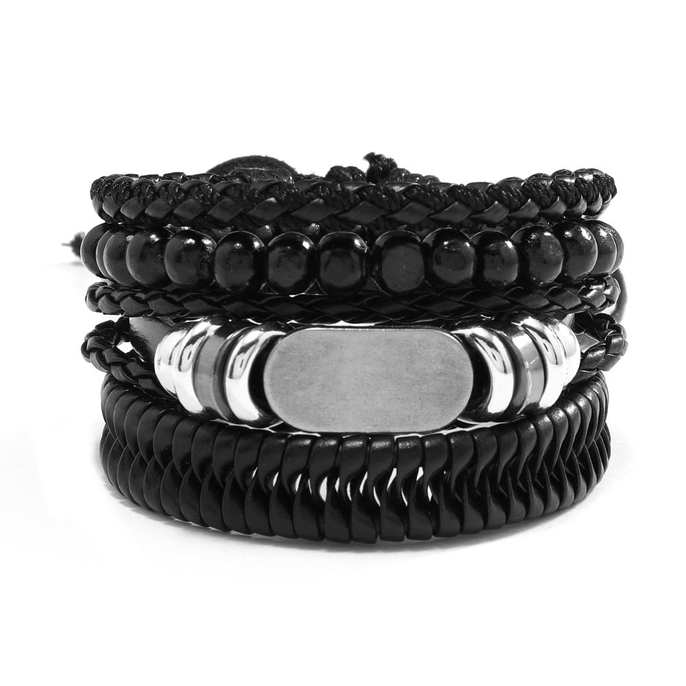 Wholesale DIY Vintage Braided Leather Skull Punk Bracelet Set ACC-BT-Saih019