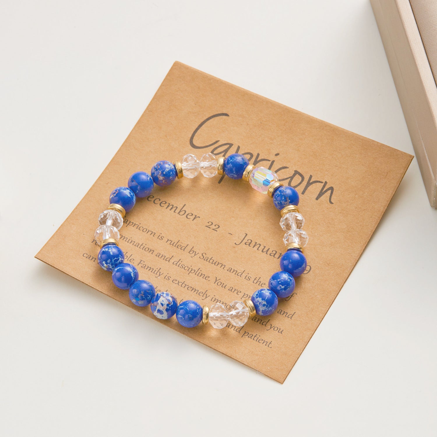 Wholesale  Twelve Constellation Color Natural Stone Crystal Paper Card Mixed Color Beaded Bracelet