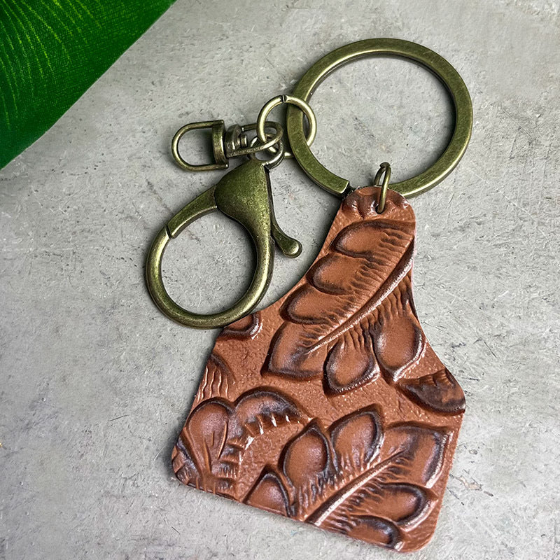 Wholesale Retro Western Embossed Leopard Cow Print Leather Keychain Fashion Decorative Bag Charm Boutique Resale Gift