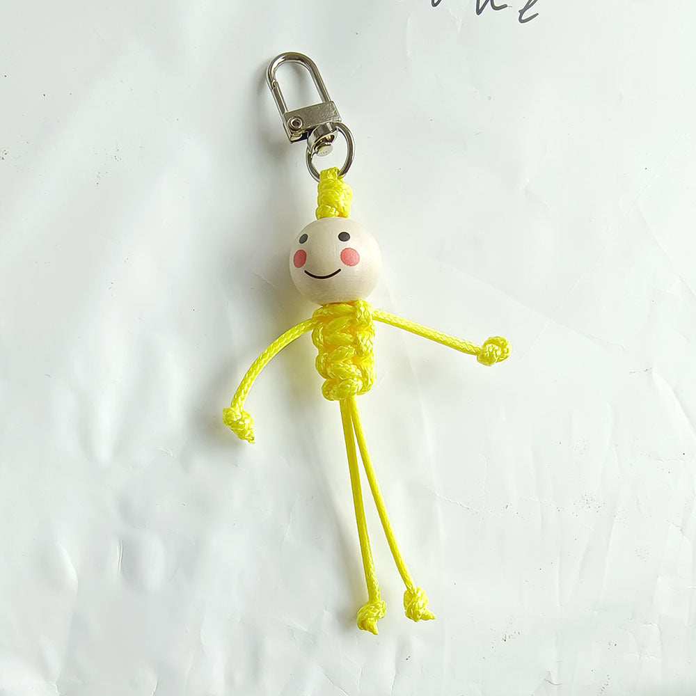 Wholesale Creative Hand-woven Stickman Keychain Wooden Beads Smiley Face School Bag Pendant ACC-KC-YCY007
