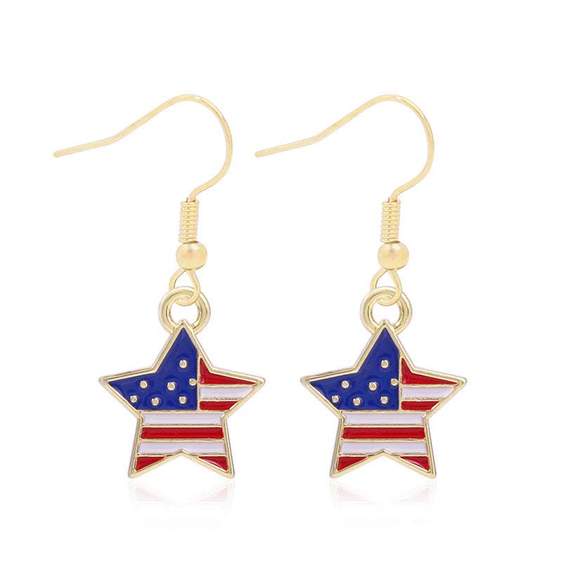 Wholesale American Independence Day Alloy Oil Drop Flag Pentagram Angel Earrings ACC-ES-BinLi003