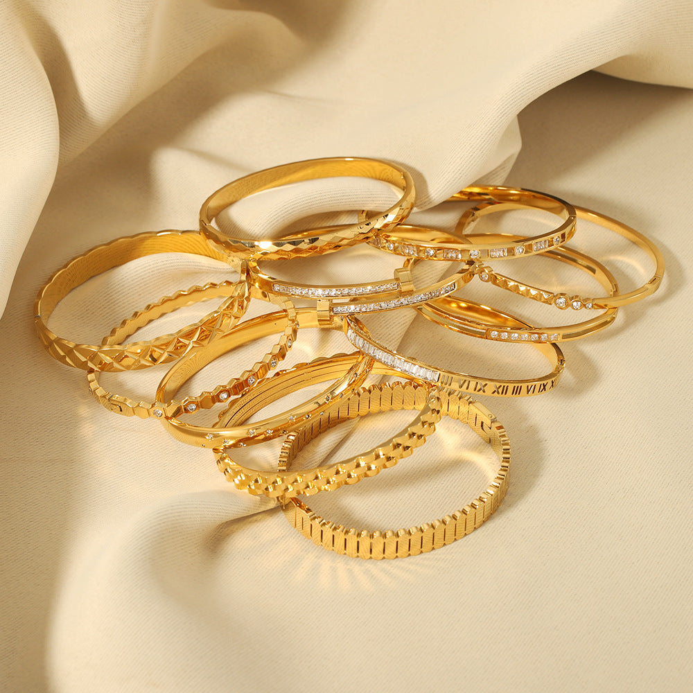 Wholesale Zircon Bracelet Numbers Rhombus Pattern Five-pointed Star Stainless Steel Gold-plated Bracelet ACC-BT-Xiny012