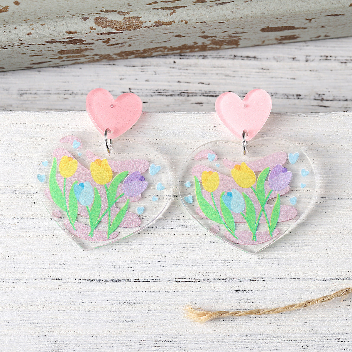 Wholesale  Flower Love Acrylic Pendant Earrings